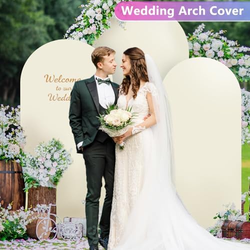 Hemmotop Stretchy Beige Arch Backdrop Cover Set, 7.2ft, 6.6ft, 6ft, 3-Piece - Image 2