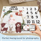 Custom Name Baby Milestone Blanket - Baby Milestone Monthly Blanket with Double Sided for Boy Girl Baby Photography Props - Bear Print Gifts for Kids Infant (FixedSize) - Image 2