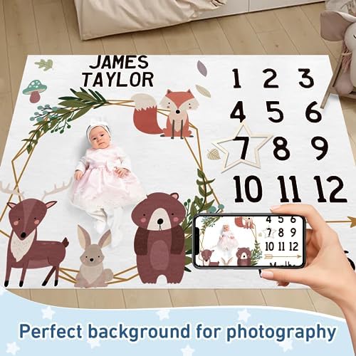 Custom Name Baby Milestone Blanket - Baby Milestone Monthly Blanket with Double Sided for Boy Girl Baby Photography Props - Bear Print Gifts for Kids Infant (FixedSize) - Image 2