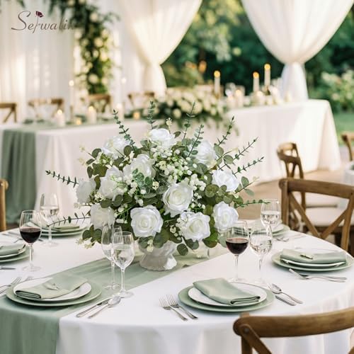 Serwalin 120 Pcs Mixed Eucalyptus Greenery Stems, White Roses, Babys Breath - Image 6