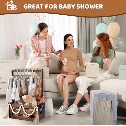 GiftAmaz Brown Wooden Baby Shower Crate Closet, Personalized Baby Basket - Image 2