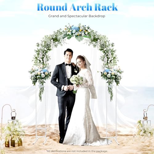 7.2ft Gold/White Metal Wedding Arch Stand w/Double-Tube Design - Flower & Balloon Arch Backdrop for Indoor/Outdoor Parties Decor (White) - Image 2