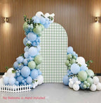 Checkered Gingham Arch Backdrop Cover Sage Green and White Classic Plaid Pattern Girl Bridal Baby Shower Birthday Party Stretchy Arched Photo Booth Decorations 6ft - Image 2