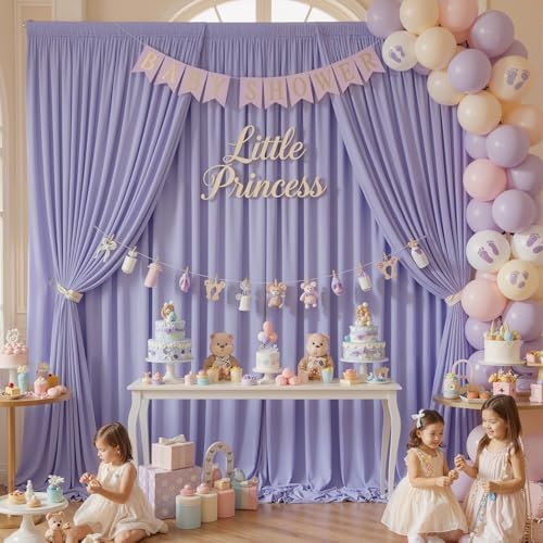 10x8 ft Wrinkle Free Lavender Light Purple Backdrop Curtain Drapes, Polyester Wedding Curtains Party Background for Baby Shower Birthday Parties - Image 6