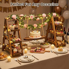 3 Tier Wooden Cupcake Stand with Swing and Flower Decoration, Dark Brown Natural Wood Dessert Swing Display Serving Set with Removable Trays, Rustic Wedding & Party Dessert Stand - Image 4