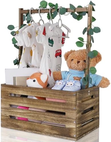 Wooden Baby Shower Crate Closet, Baby Basket with Handle, Personalized Baby Gifts Basket, Storage Basket, Newborn Boy Girl Welcome Gift for New Mom Parents by Snpwne