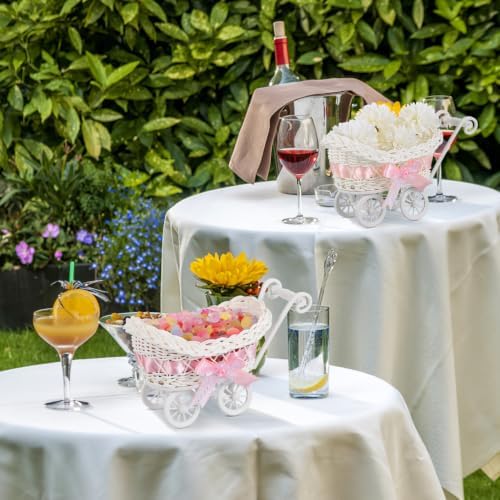 Wicker Baby Carriage: Pink Stroller Basket Baby Shower Centerpiece Decor - Image 2