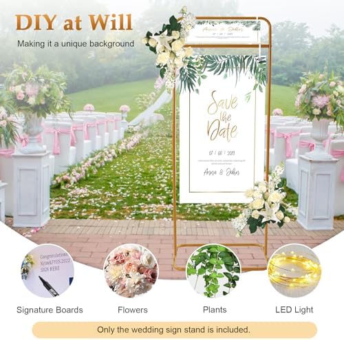 Gold Wedding Welcome Sign Stand, 4.9FT Sign Easel Stand for Wedding Sign Poster, Metal Display Holder Floor Easel Welcome Sign Frame for Party Baby Shower Graduation - Image 5