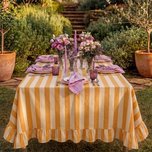 Tudomro Striped Tablecloth, Rectangle, Mustard, Ivory, 84'' X 60'' - Image 5