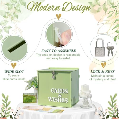 AerWo Sage Green Wedding Card Box, Acrylic Gift Card Box for Wedding Decor - Image 3