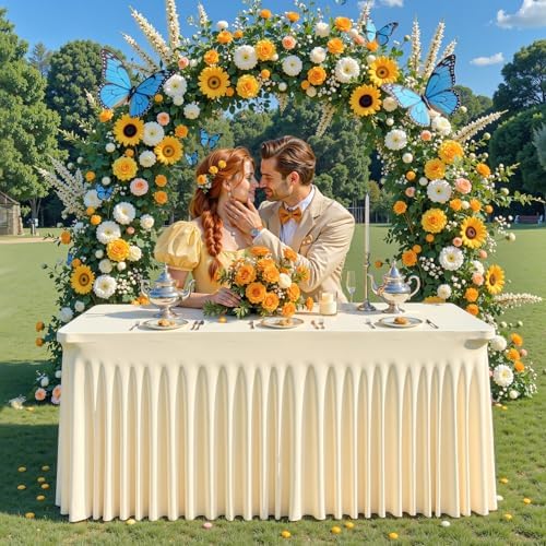 6 Pack Champagne Spandex Tablecloth for 4FT Rectangle Tables, Fitted Stretch Table Cover with Skirt, Wrinkle Free Washable Elastic Table Cloth for 4 Foot Folding Table, Wedding Banquet Baby Shower - Image 6