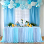 Tulle Table Skirt Blue Tutu Striped Table Skirts for Rectangle Tables Baby Shower Under the Sea Baby Shark Birthday Parties Decoration 14ft - Image 2
