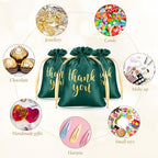 Roowest 4 x 6 Inch 100 Pcs Thank You Satin Gift Bags, Dark Green - Image 7