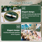 Hioasis 350 Pcs Green Gold Plastic Plates Wedding & Party - Image 5