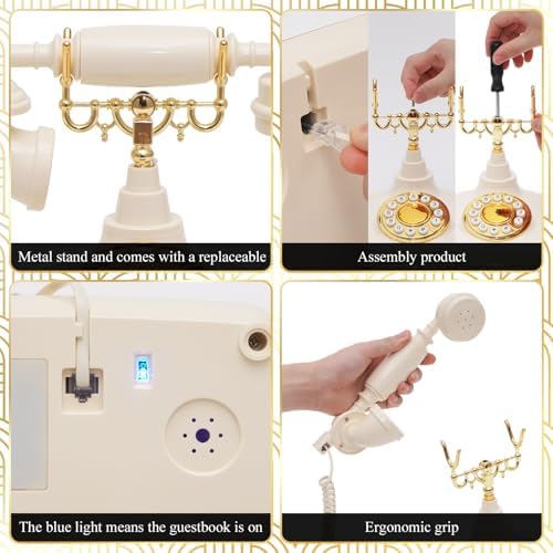 UKBW Audio Guest Book Wedding Phone, Audio Phone Guestbook, Vintage Retro Style Audio Guest Book Phone for Wedding, Birthday Party, Anniversary and Other Special Occasions(Beige) - Image 4