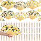 Briwooody 48 Set Lemon Hand Folding Fans with Organza Bags Bulk Wedding Favors for Guests Mediterranean Lemon Paper Fan for Bridal Shower Supplies Bridesmaid Gifts Italian Summer Party Decorations by Briwooody