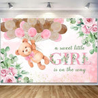 8x6ft Pink Bear Baby Shower Backdrop A Sweet Little Girl is On The Way Photography Background Baby Shower Banner for Girl Bear Party Decorations Newborn Photo Props by Sillsloso