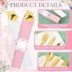 Lasnten 50 Pcs Pre-rolled Pink White Gold Plastic Silverware Set - Image 3