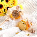 Funnymoom 30 Set 2.5oz Plastic Mini Honey Jars with Wooden Dipper and Muslin Cloth Covers Honey Jars with Gold Lids Hang Tags Decorative Jute Rope for Wedding Birthday Party (Classic) - Image 3