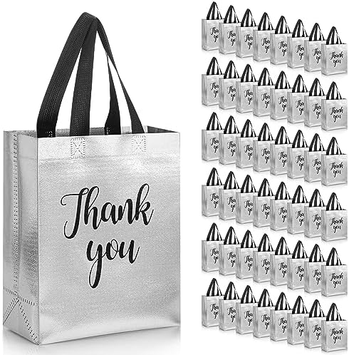 Fumete 50 Pcs Silver Glossy Thank You Gift Bag with Handles by Fumete