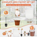 24 Sets Little Pumpkin Baby Shower Favor Kit, Mini terracotta-colored plastic flower pots with Seed Envelopes, Organza Bags, Thank You Tags, Jute Twine, Mini Garden Shovels, Fall Pumpkin Themed Plant - Image 2
