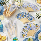 Briwooody 48 Set Amalfi Coast Lemon Hand Folding Fan with Organza Bag Bulk - Image 3