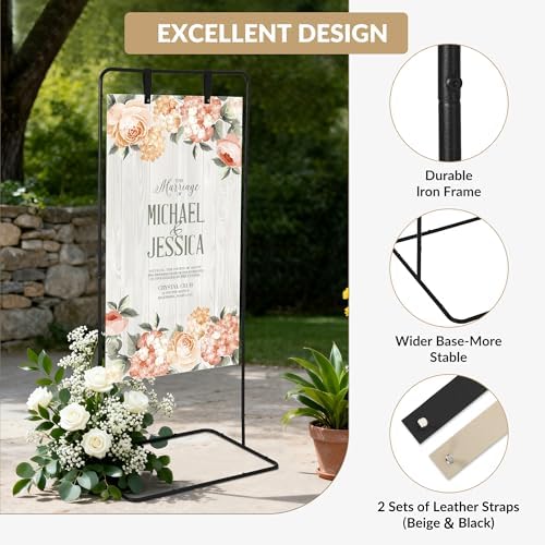 Garvee Wedding Welcome Sign Stand, 50/68 in Adjustable Metal Wedding Sigh Holder with 4 Faux Leather Straps, Hanging Sign Stand for Display Party Baby Shower, Black - Image 4