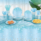 Funnymoom 452 Pcs Light Blue Party Decoration Include Glitter Baby Blue Paper Plates Napkins Cups Tablecloth Cutlery Straws Tableware for Baby Shower Birthday Wedding Graduation Party Supplies - Image 6