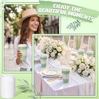 48 Set 16oz Sage Green Disposable Coffee Cups with Lids & Sleeves, White Floral Wildflowers Paper Drinking Cups for Wedding Bride Baby Shower Party - Image 5