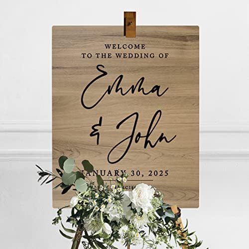 Andaz Press Large Wooden Welcome Sign for Wedding Rustic Welcome Sign 16" x 20" Custom Names Date & Location Script Wedding Signage English Oak MDF Wood Finish Wedding Reception Indoor Outdoor Signs - Image 3