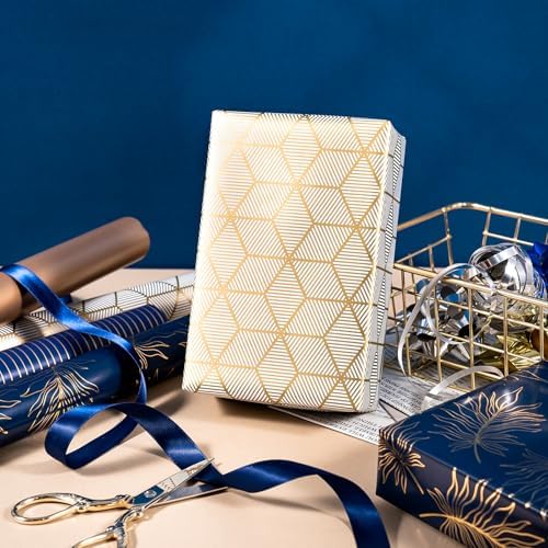 WRAPAHOLIC 30 Inch Navy Wrapping Paper - Jumbo Roll Gold and Navy Print with Cut Lines for Christmas, Birthday, Holiday, Father's Day, Baby Shower - 4 Rolls - 30 Inch x 120 Inch Per Roll - Image 4