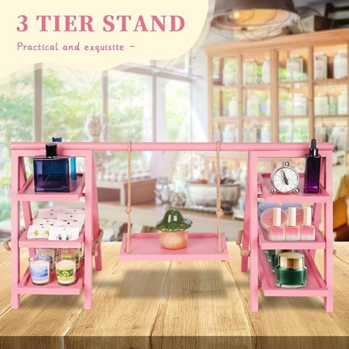 Flenpptly Wooden Cupcake Stand, 3 Tier Cupcake Display Stand, Pink - Image 6