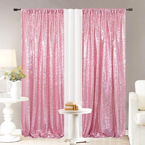 Eternal Beauty Fuchsia Pink Sequin Backdrop Curtains, 4 Panels 2x8FT - Image 2
