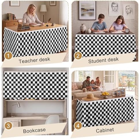 Sanwarm Table Skirt, 29" x 108", for Rectangular & Round Desk Checkered - Image 6