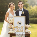 Gold Wedding Guest Book Alternative, Guest Book Wedding Reception, Wedding Guest Book with Wooden Hearts Guest Book Signs for Wedding Anniversary Birthday Party Baby Shower - Image 6