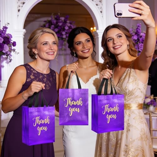 Fumete 50 Pcs Purple Glossy Thank You Gift Bag with Handles - Image 6