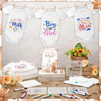 Panitay 126 Pcs Baby Shower DIY Bodysuit Set Bib 25 Blank White Newborn Bodysuit 25 Stencils 24 Marker 1 Sign 50 Pins(Bear) - Image 2