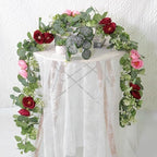 TOCHGREEN 4 Pack Artificial Eucalyptus Flower Garland with Red Pink Roses - Image 6