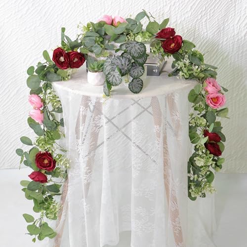 TOCHGREEN 4 Pack Artificial Eucalyptus Flower Garland with Red Pink Roses - Image 6