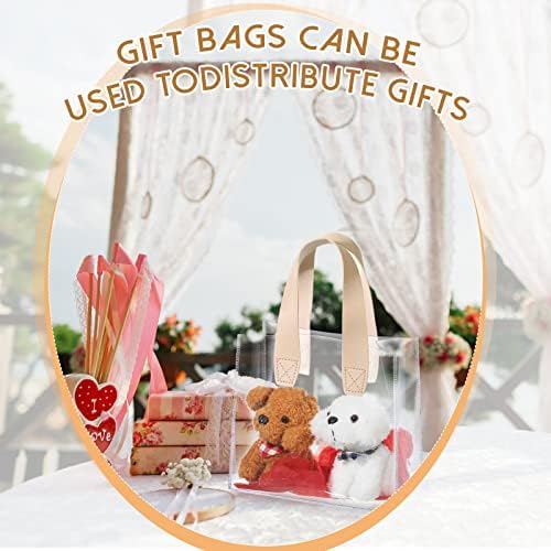 Sweetude 24 Pcs Clear Gift Bags with Handle Plastic Small Tote, beige - Image 5
