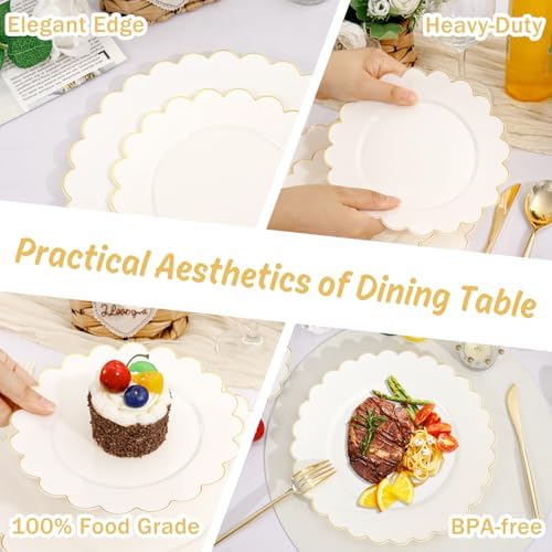 LIYH 120Pcs Ivory Scalloped Plastic Plates, Gold Rim Fancy Plates For Party - Image 4