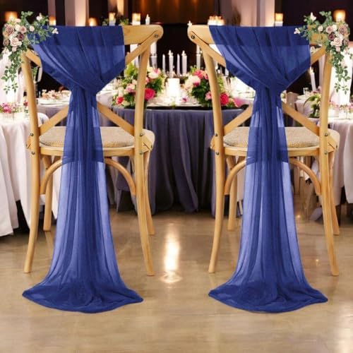 MDS Pack of 50 Chiffon Chair Sashes for Wedding & Event Décor - Navy Blue - Image 6