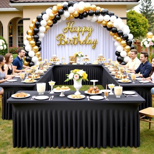 6 Pack Spandex Black Table Clothes for 6 Foot Rectangle Tables, Wrinkle Free Table Cloth Fitted Tablecover Stretchy Tablecloths with Skirt for Parties Wedding Banquet - Image 4