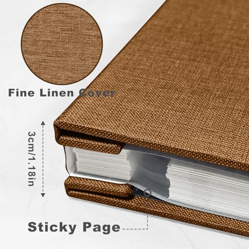 Large Photo Album Self Adhesive, DIY Scrapbook Album for 600 Photos, 13"x12.6" 120 Pages Brown Linen Cover Memory Book - Image 3