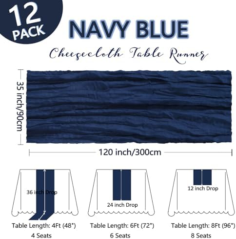 12 Pack 35 x 120 Inch Navy Blue Table Runner Cheesecloth 10Ft - Image 2