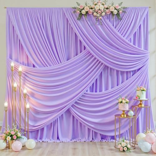 50ft x 10ft Wrinkle Free Lavender Wedding Backdrop Curtains for Party Bridal Shower Reception Decorations Lavender Fabric Curtain Backdrops Drapes for Photography Baby Shower Birthday Background - Image 3