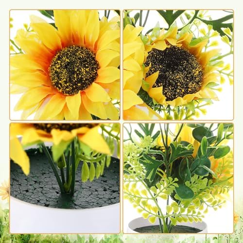 Zeyune Artificial Sunflower Potted Plants Rustic Wedding Table Centerpieces Summer Spring Kitchen Silk Yellow Flower with Plastic Pot for Home Bathroom Office Bridal Shower(8 Pcs,Classic,Sunflower) - Image 3