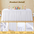 White Polyester Table Cloths for Rectangle 8 Foot Tables, 2 Pack Wrinkle Free Tablecloths Stretchy Banquet Ruffle Fitted Table Cover Desk Skirt for Parties Wedding Birthday Baby Shower - Image 3