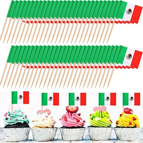 Meanplan 2000 Pcs Mexico Toothpick Flags, Mexican Flag Toothpicks, Cupcake Mexico Toppers, Mini Stick Decorations Food Picks for National Day Party Birthday Cocktail Ice Cream Cake by Meanplan