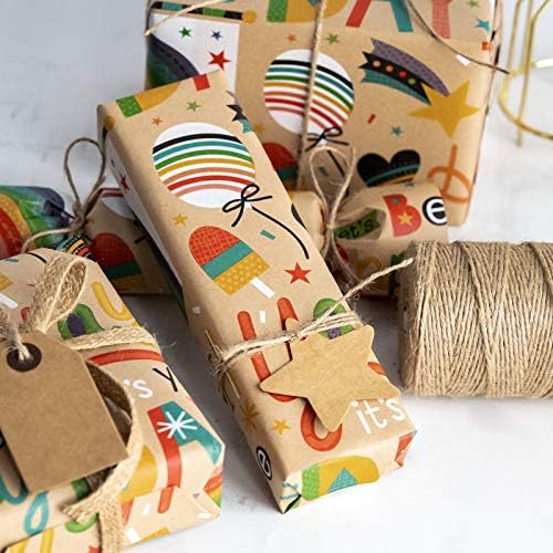 RUSPEPA Kraft Wrapping Paper Roll - Birthday Theme Design Great for Birthday, Party, Baby Shower Wrap - 24Inch X 100Feet - Image 5